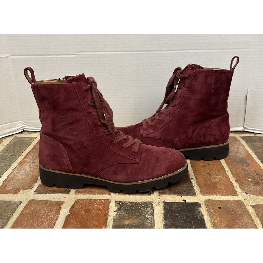 Vionic Maroon Ankle Boots Suede Weather Resistant Comfort Chunky Lug Sole Wms 10